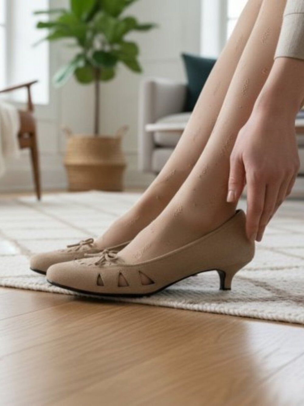 NEWPORT NEWS Tan Square Top Cut Out Kitten Heel Suede Pump Ladies Size 8